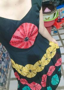 Black Ethnic Gown with Floral batic print