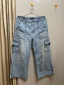 Light Wash Denim Cargo Pants