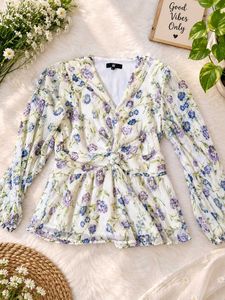Chic Floral Print Wrap Top