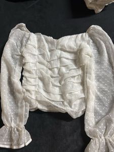 Sheer Swiss Dot Puff Sleeve Top