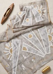 Stylish White &amp; Blue Geometric Print Dupatta