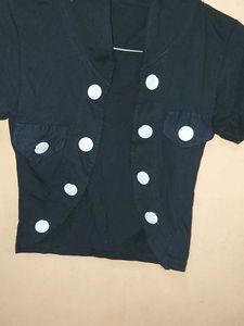 Black Button-Up Short Sleeve Jacket