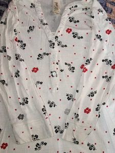 White floral cotton Kurta
