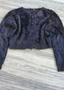 Fuzzy Cropped Cardigan,fur jacket