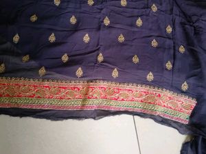 Elegant blue suit material  with Gold Motifs
