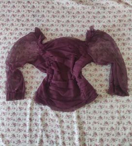 🍷 Purple Sheer Ruched Statement Top