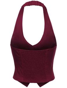 Chic Burgundy Halter Neck Smocked Top