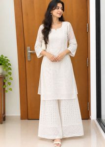 Elegant White Chikankari Kurta Set