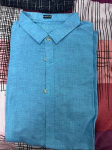 Blue Linen Button-Down Shirt