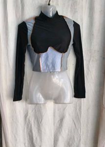I. Unique Patchwork Long Sleeve Crop Top