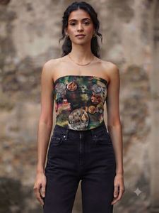 Artistic Print Strapless Tube Top