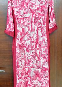 Chic Pink &amp; White Abstract Print Kurta.