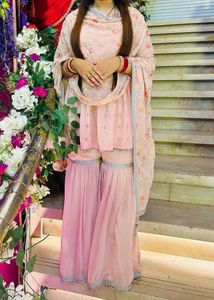 Elegant Pink Sharara Suit Set