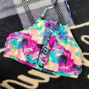 Colorful Tie-Dye Halter Bikini Top L