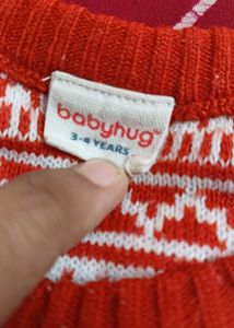 Rust &amp; White color Knit Sweater (3-4 yrs)