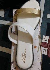 Elegant White &amp; Gold Sandals