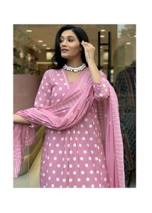 Pink Polka Dot Kurta Set with Palazzo