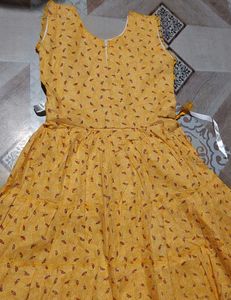 Cute Yellow Printed Cotton Faock Size-34