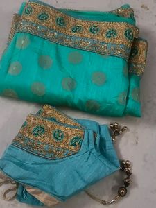 Elegant Teal &amp; Gold Embroidered Saree