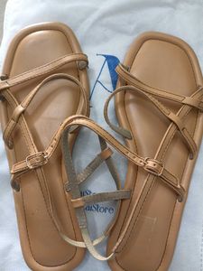 Tan Strappy Flat Sandals
