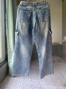 Washed Blue Cargo Jeans