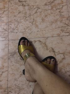 black heels with golden belt