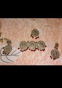Red Kundan Set With Tika