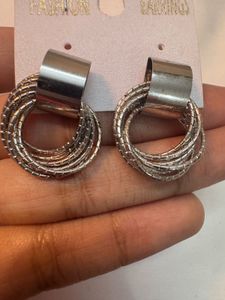 Silver Tone Multi-Ring Earrings