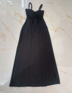 Elegant Black Sheer Panel Maxi Dress