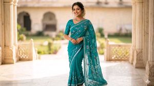 Stunning Teal Embroidered Saree