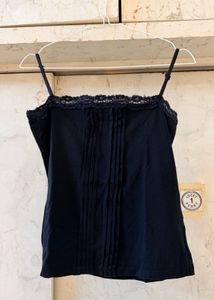 Black Lace Trim Fitted Cami Top