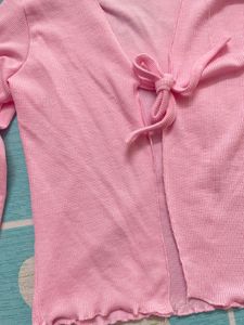 Pink Tie-Front Ribbed Cardigan Top
