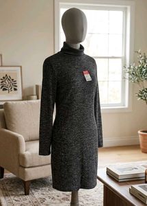 Charcoal Heather Sparkle Turtleneck Knit Dress