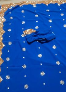 Blue Saree with Embellishments
