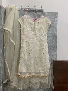 Biba Off White Kurta With Dupatta