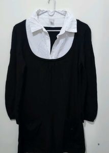 Nevada Black White Collared Tunic Top