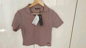 Women Mauve V-neck Crop Tee