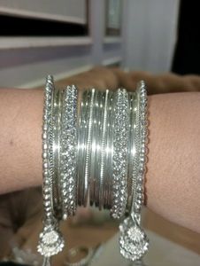 Silver Oxidised Metal Bangles One Set