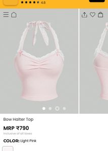 Cute Pink Lace Trim Halter Top