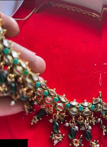 Elegant Green polki ,pearl, gold Necklace Set