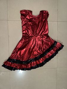 Shiny Red &amp; Black Ruffled Dress