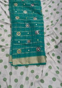 Beautiful Teal Saree with Mirror Work