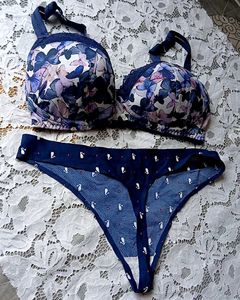 Floral Print Lace Trim Bra &amp; Panty Set
