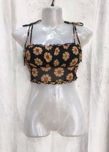 14158. Floral Crop Top with Tie Straps