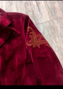 Velvet Blazer with Embroidery