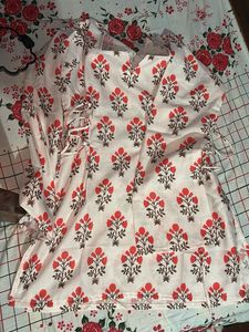 White Kurta with Red Floral Print