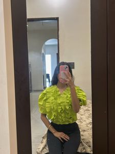 Lime Green Textured Puff Sleeve Top
