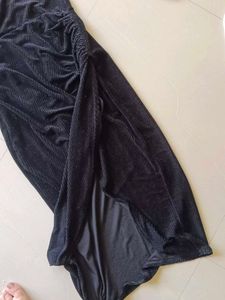 Elegant Black Velvet Ruched Dress