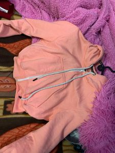 Peach Cropped Zip-Up Hoodie