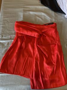 Zara Red Wrap Wide Leg Pants
